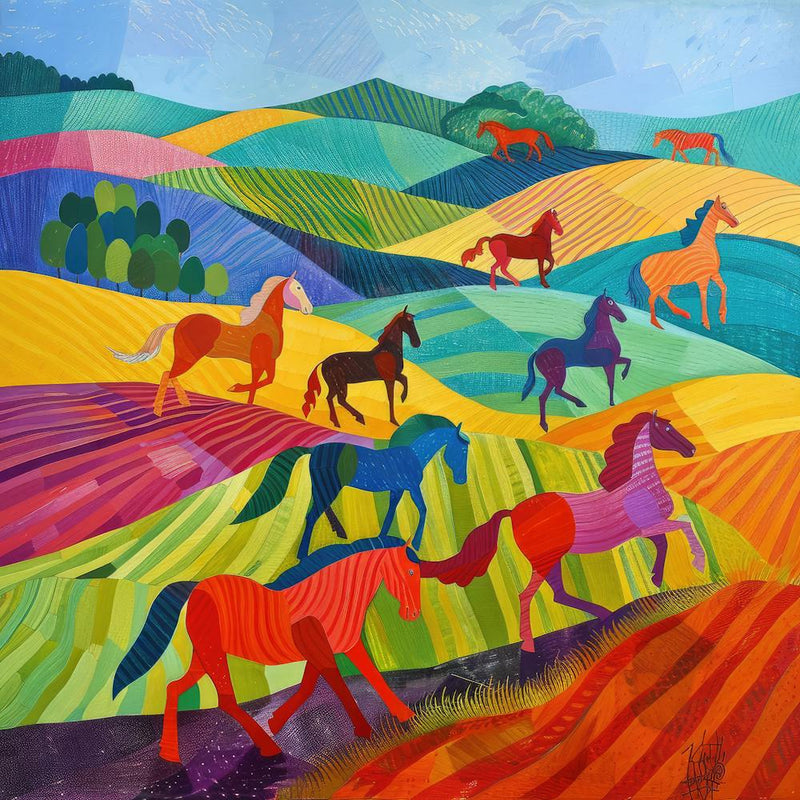 Horses in the English Countryside Series, Hockney Style. 4