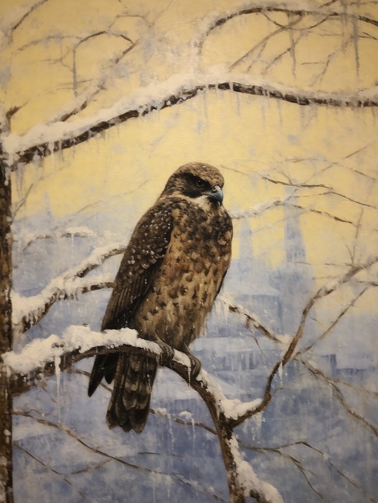 Vintage Winter Animal Painting Falcon 2