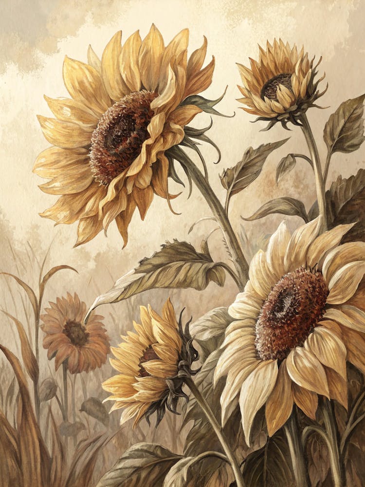 Oil Painting Style Textured Sunflower Impressions