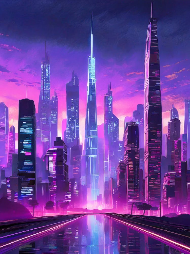 Neon Skyline Of A Futuristic Megalopolis