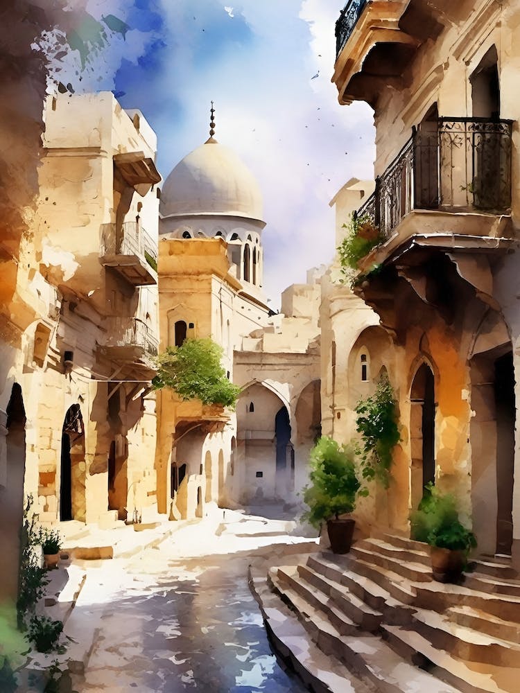 Watercolor Of Old Town Street