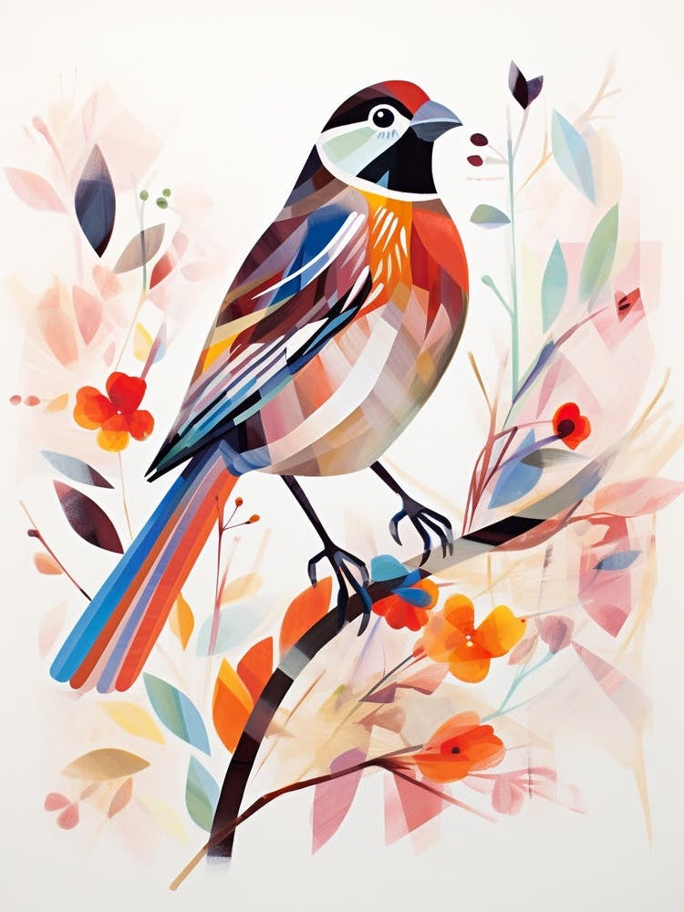Bird Painting Collage Sparrow 8