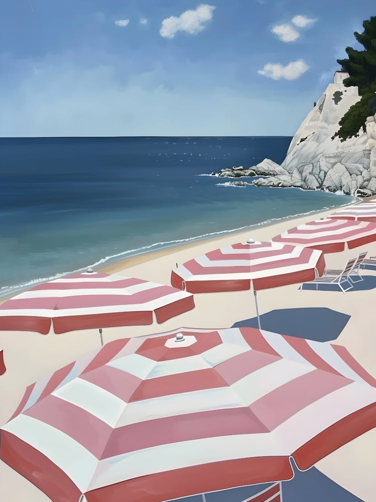 Striped Umbrellas On The Beach