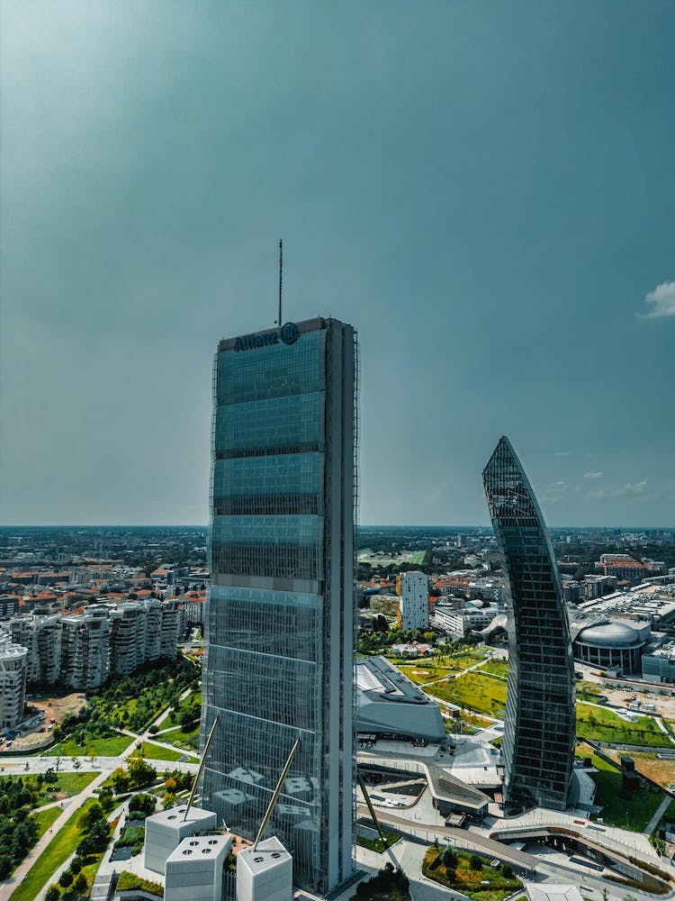 Milan skyscrapers drone vertical photography