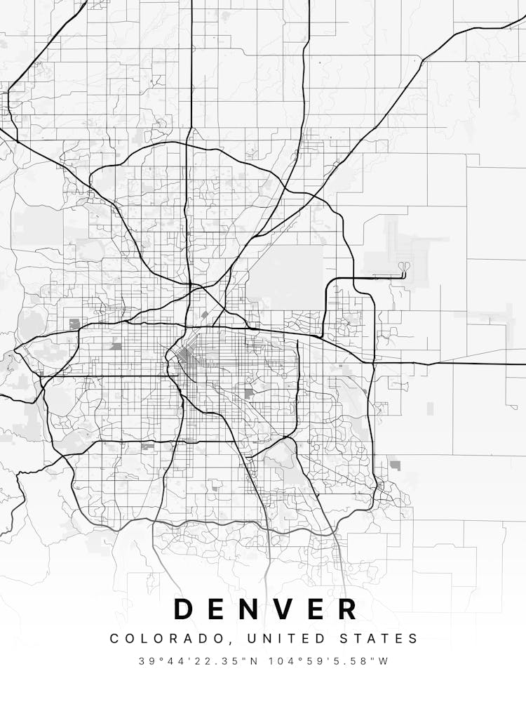 Denver Colorado USA White Map