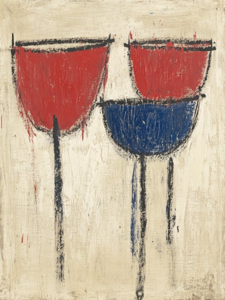 Three Red, Blue And White Cups