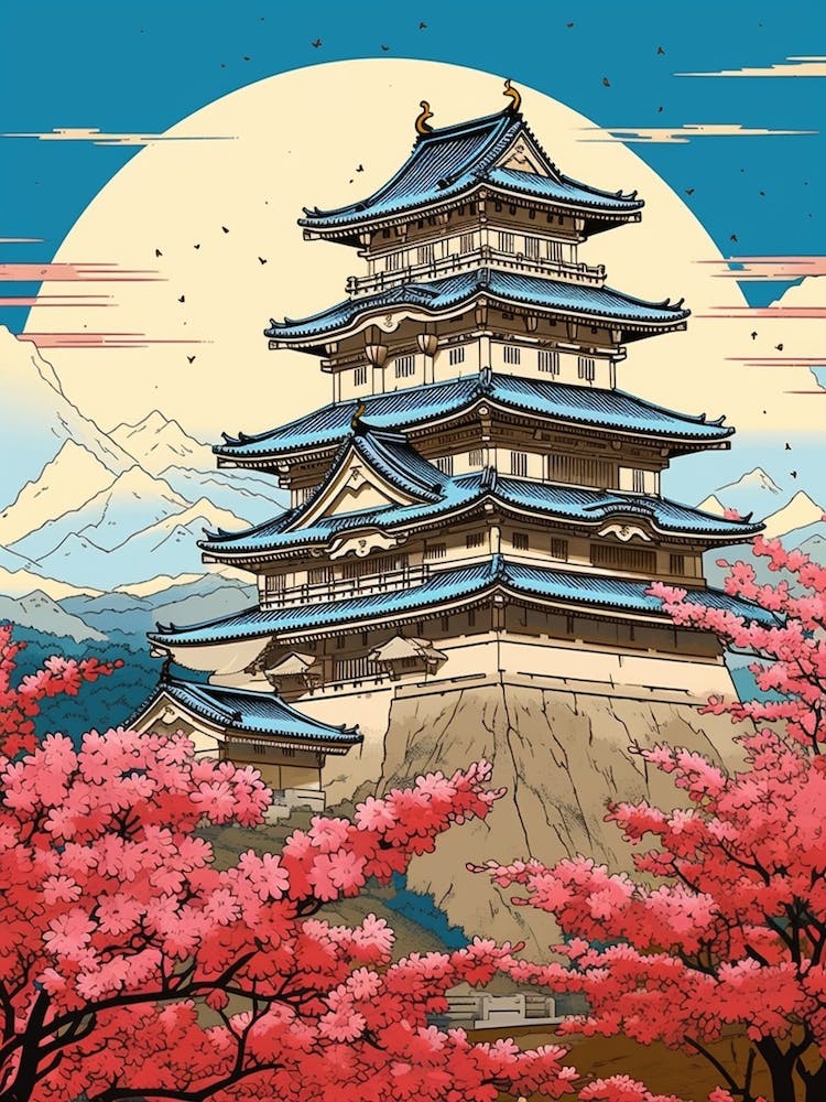 Himeji Castle, Japan Vintage Travel Art 1
