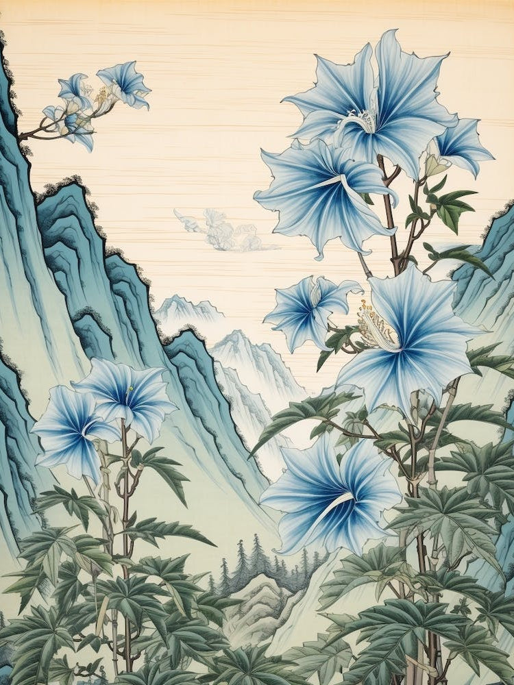 Kikyo Chinese Bellflower 3 Japanese Botanical Illustration