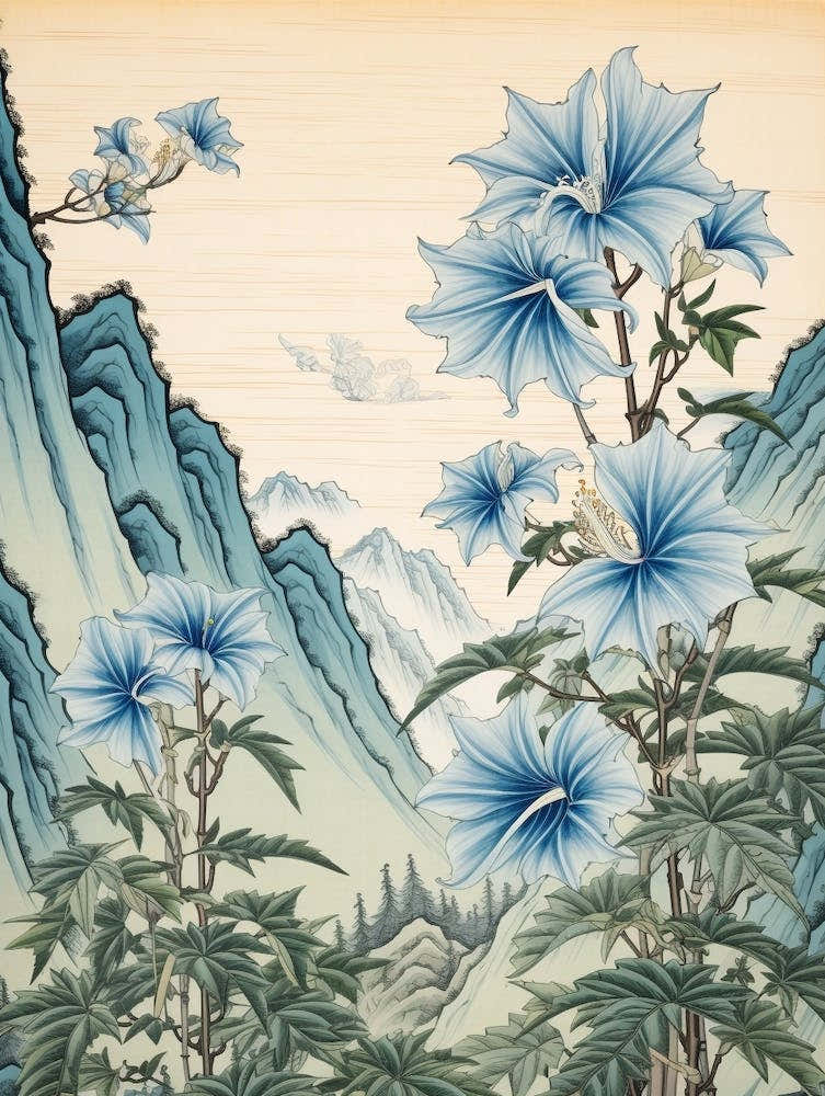 Kikyo Chinese Bellflower 3 Japanese Botanical Illustration