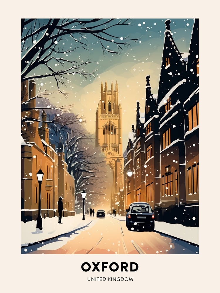 Winter Night  Travel Poster Oxford United Kingdom 4
