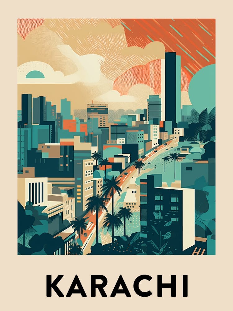 Karachi 2 Vintage Travel Poster