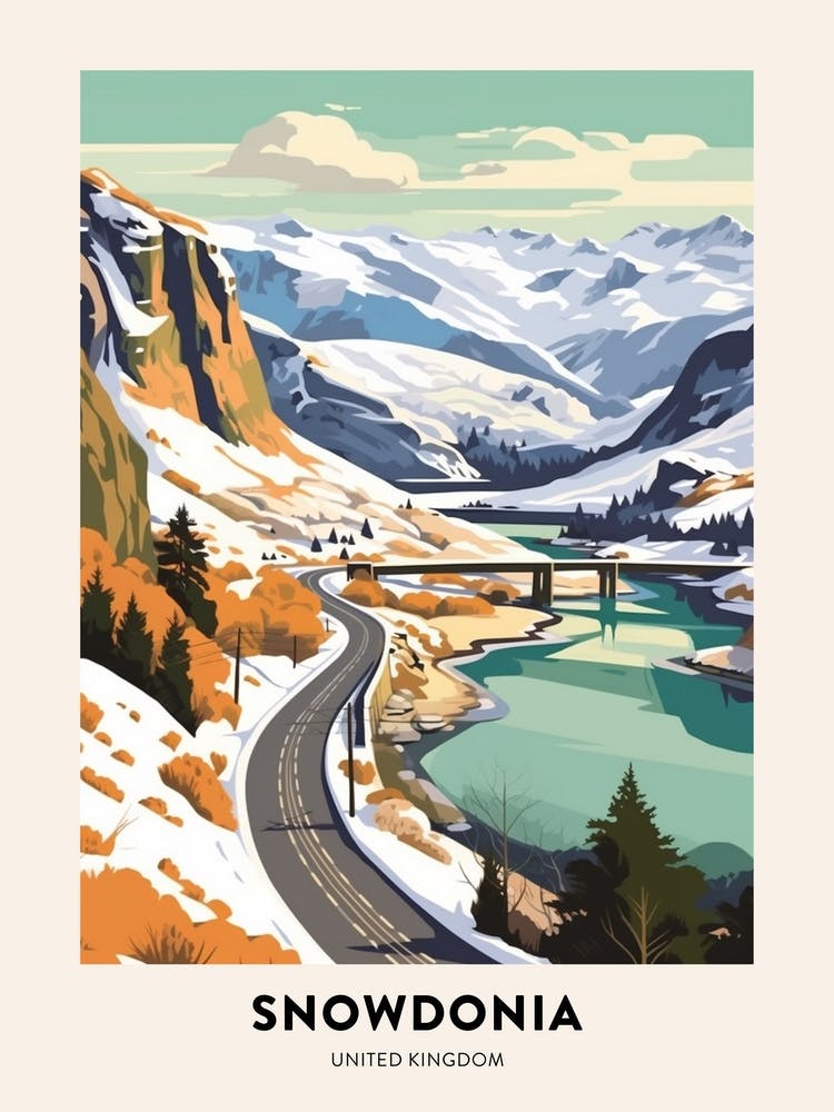 Affiche de Voyage Hivernale Vintage Snowdonia National Park Royaume-Uni 2