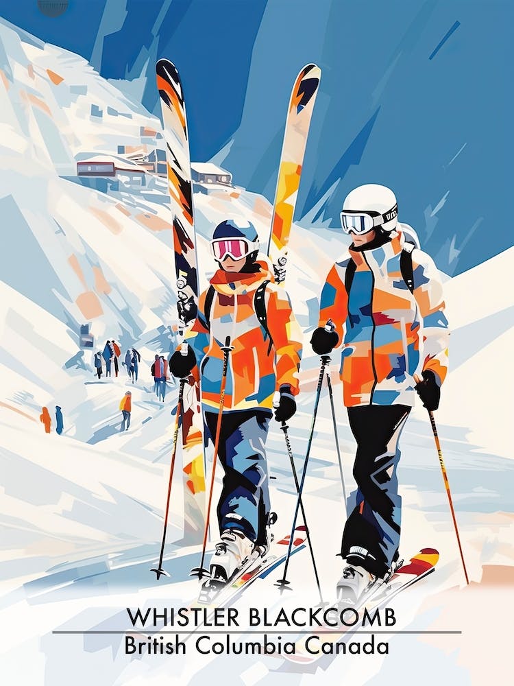 Whistler Blackcomb   British Columbia Canada, Ski Resort Poster Illustration 0