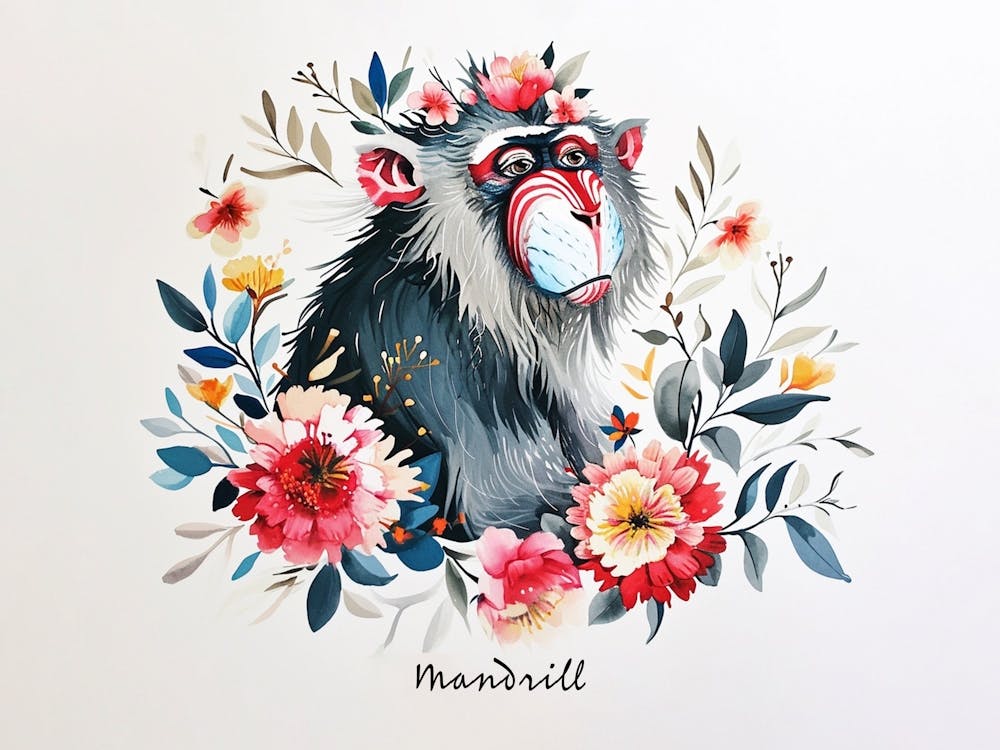Little Floral Mandrill 1 Poster