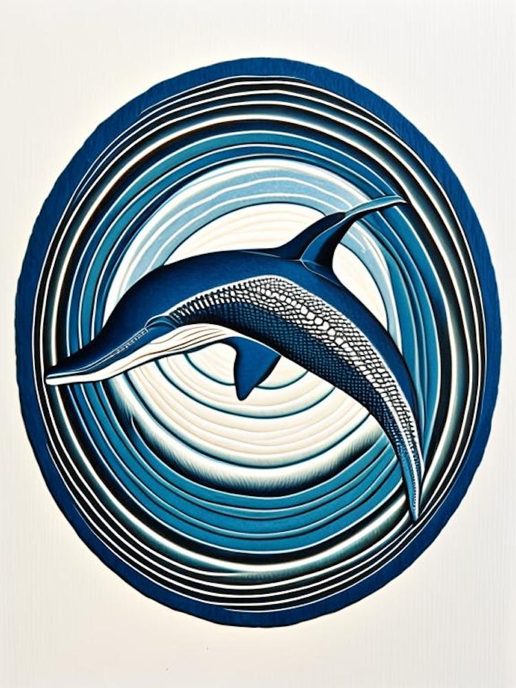 Spinner Dolphin Vintage Linocut
