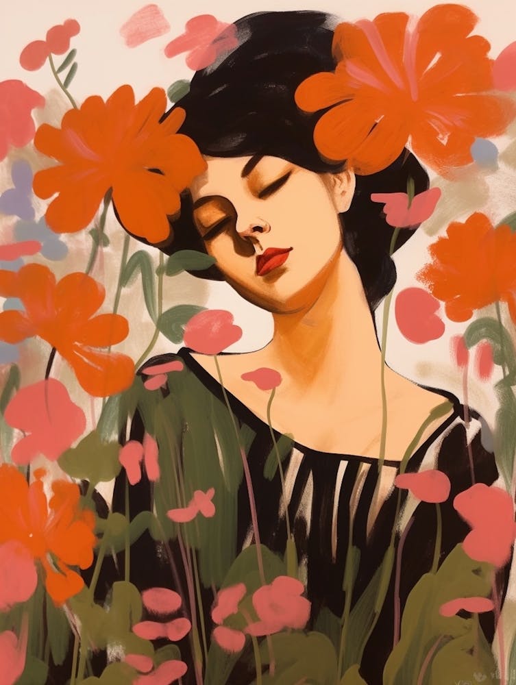 Woman With Autumnal Flowers Geranium