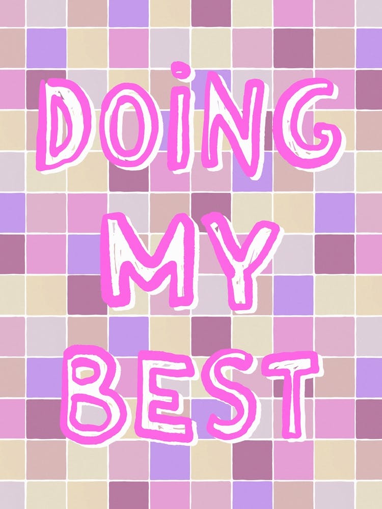 Mein Bestes Geben. Lebhafte Pink- und Lila-Karierte Typografie