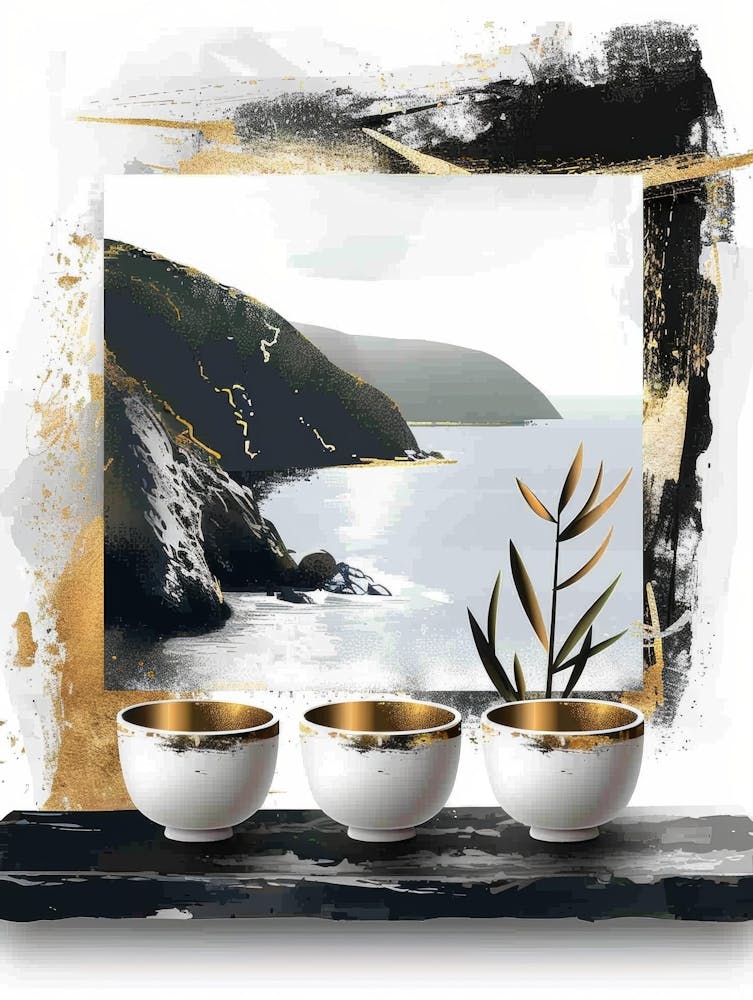 Three Tea Cups On A Shelf