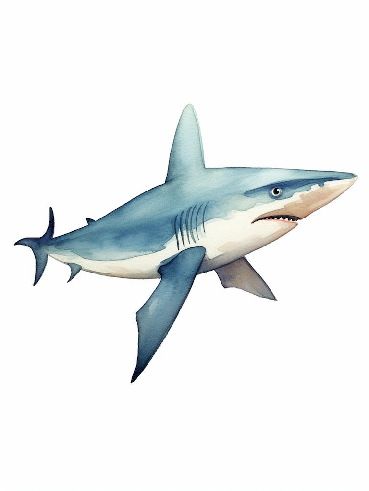 Cartoon Watercolour Silky Shark Kids Nursery 1