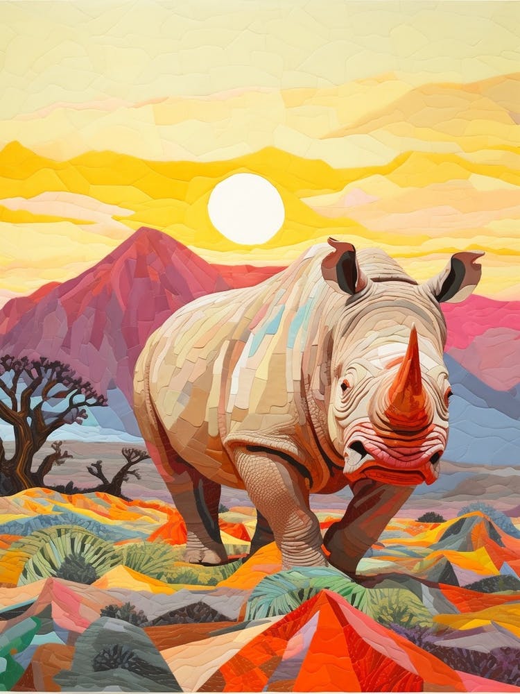 Rhino At Sunrise Collage Style 2