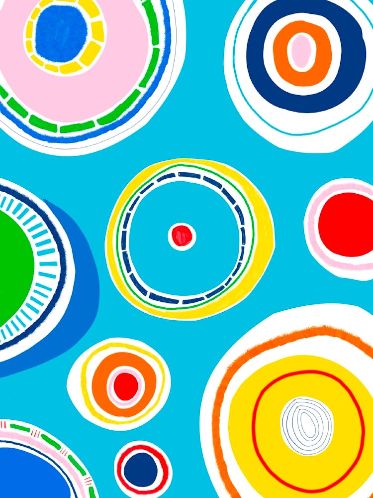 Blue Abstract colourful circle pattern print