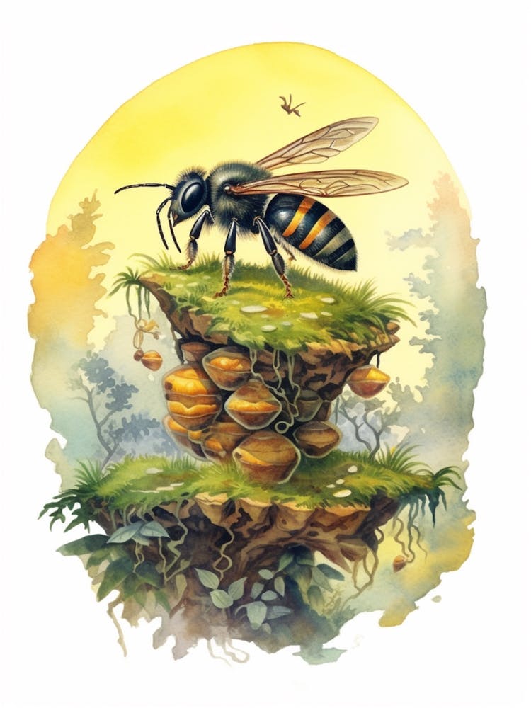 Cuckoo Wasp Bee Beehive Watercolour Illustration 3