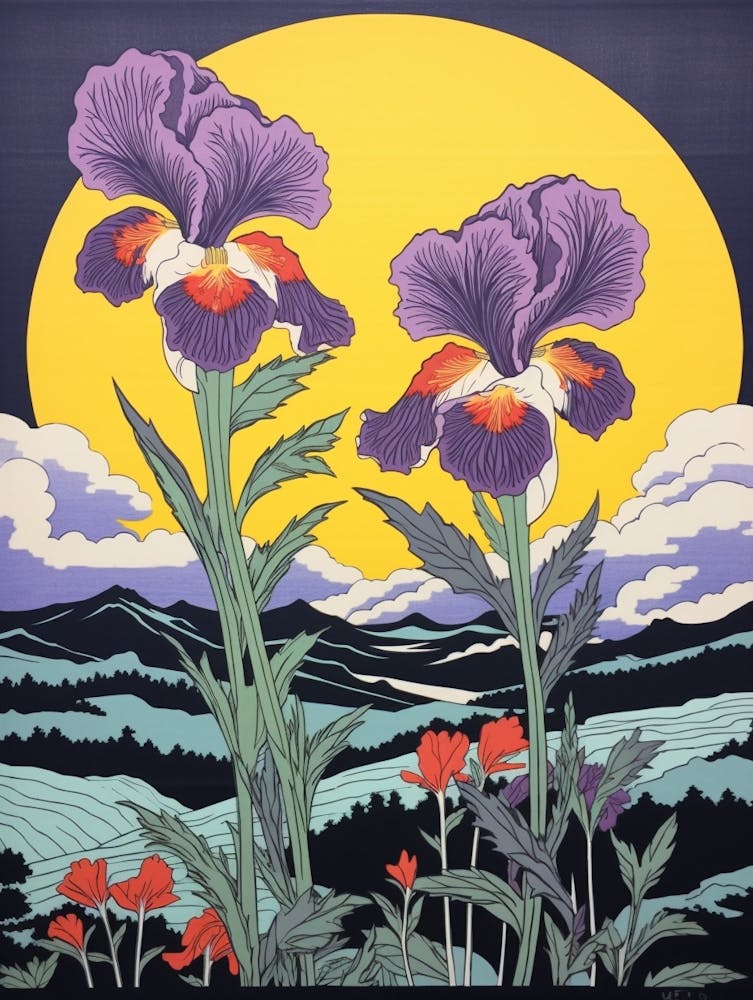 Ayame Japanese Iris 1 Vintage Botanical Woodblock
