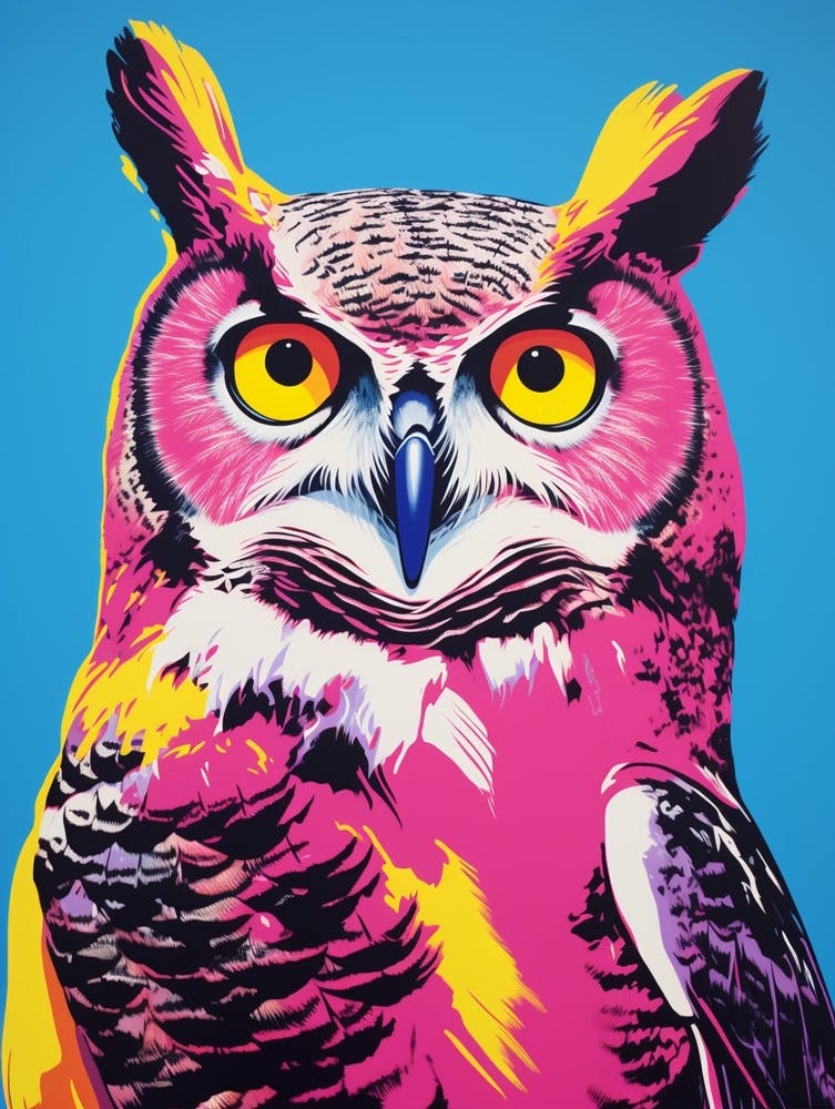 Andy Warhol Style Bird Great Horned Owl 2