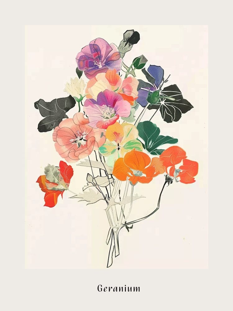 Geranie 2 Collage Blumenstrauß Poster