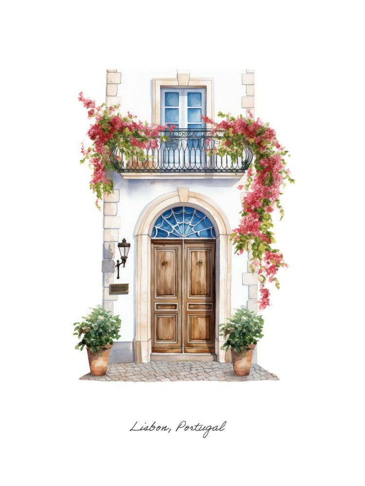 Lisbon, Portugal   Mediterranean Doors Watercolour Painting 4 Poster