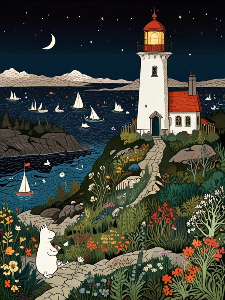 William Morris Lighthouse At Night 1
