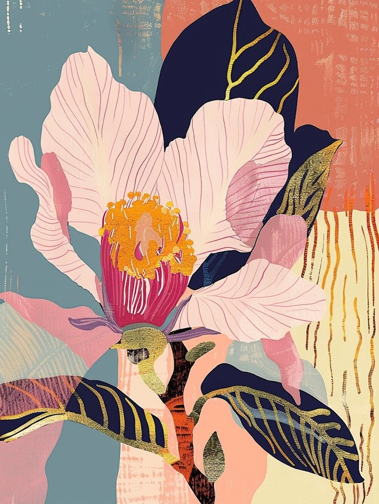 Farbenfrohe Blumenillustration Kamelie 1