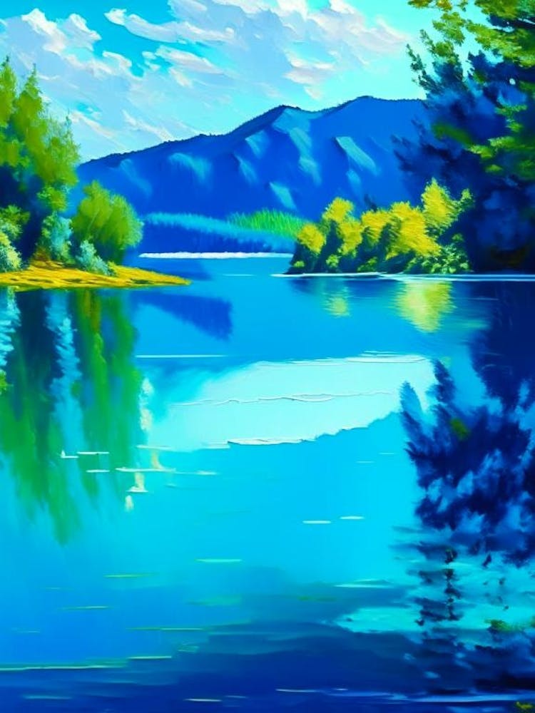 Crystal Clear Blue Lake Landscapes Waterscape Impressionism 2