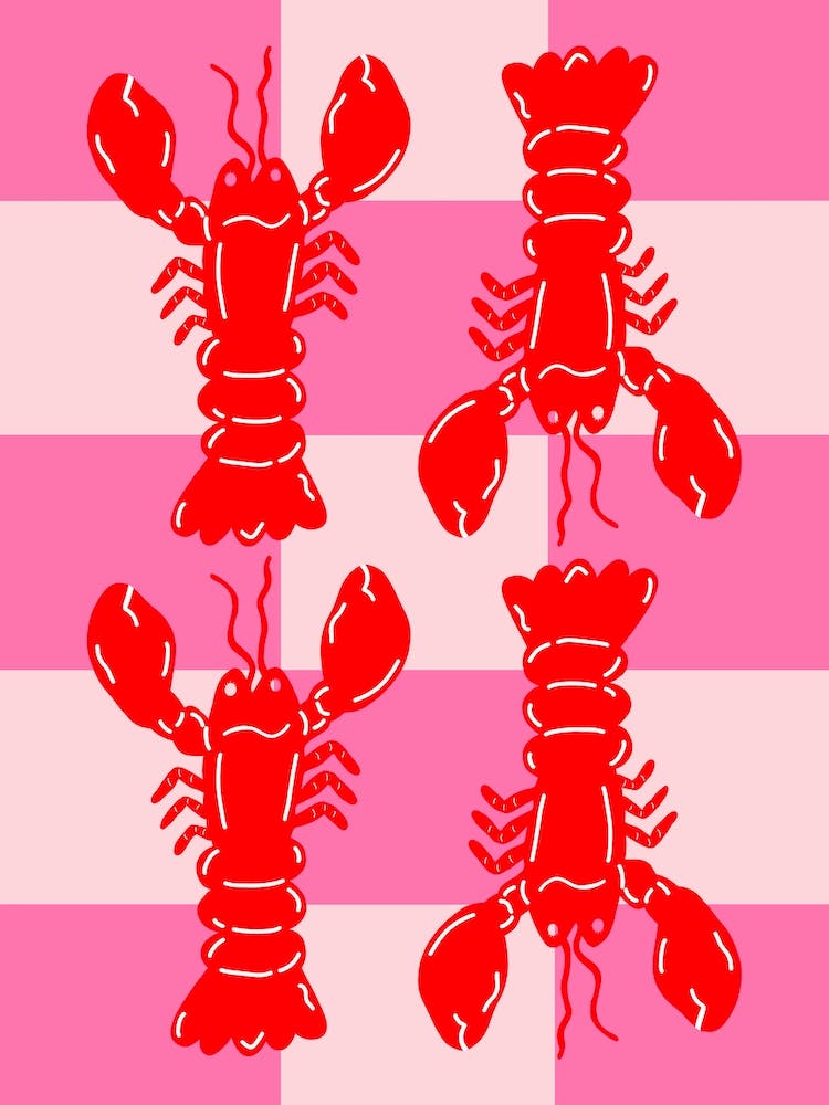 Lobster Tile Red On Pink
