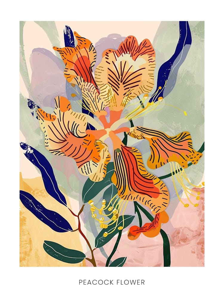Colourful Flower Illustration Poster Peacock Flower 1