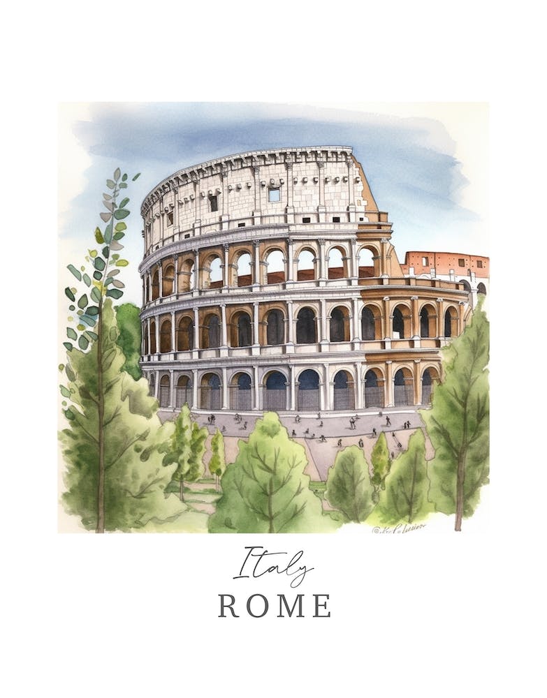Italy, Rome Storybook 1 Travel Poster Watercolour