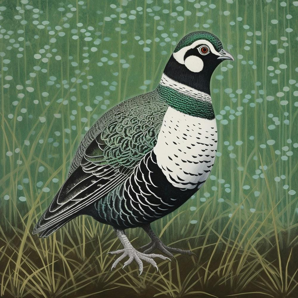 Ohara Koson Inspired Bird Painting Partridge 2 Square