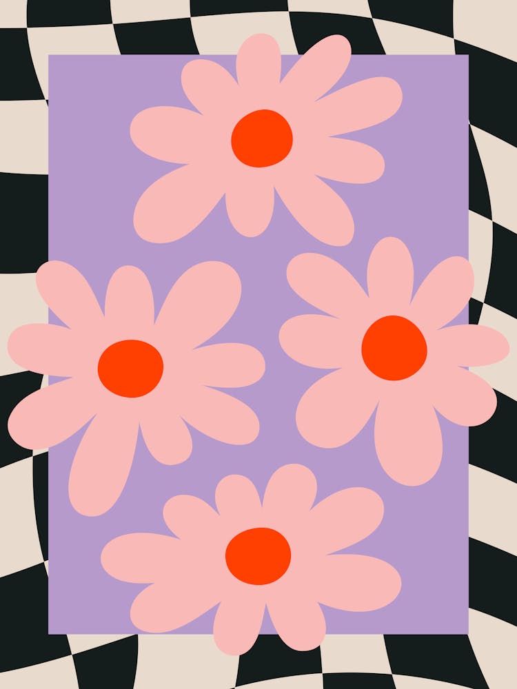 Flowers on Checkered Background