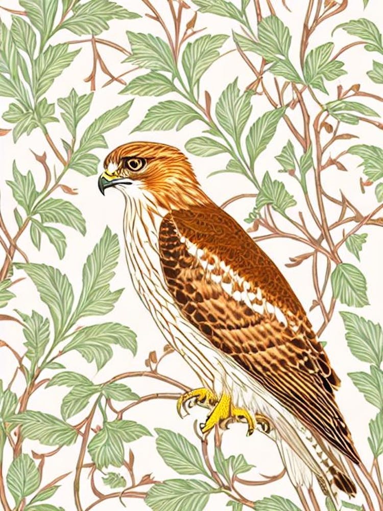Red Tailed Hawk William Morris Style Bird