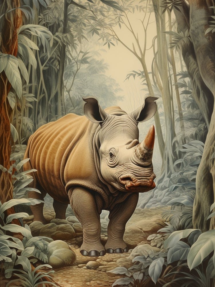 Brown Rhino In The Forest