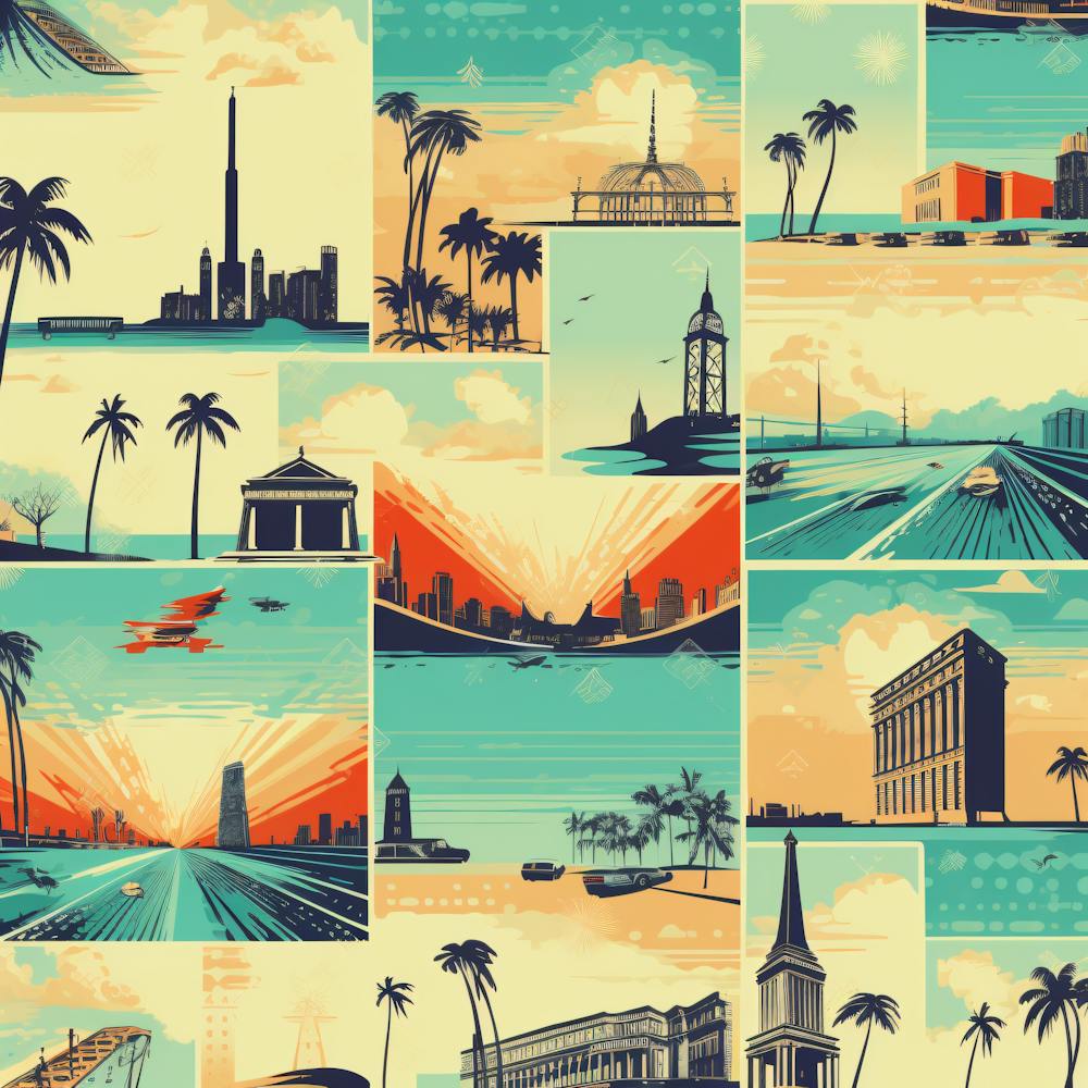 Vintage, Retro Reiseposter Tropisch, Palmen, Flugzeug, Sonne
