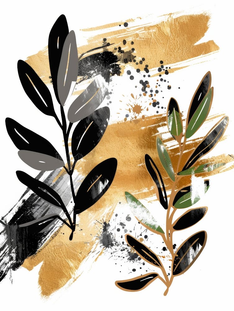 Two Leaves On A Gold Background