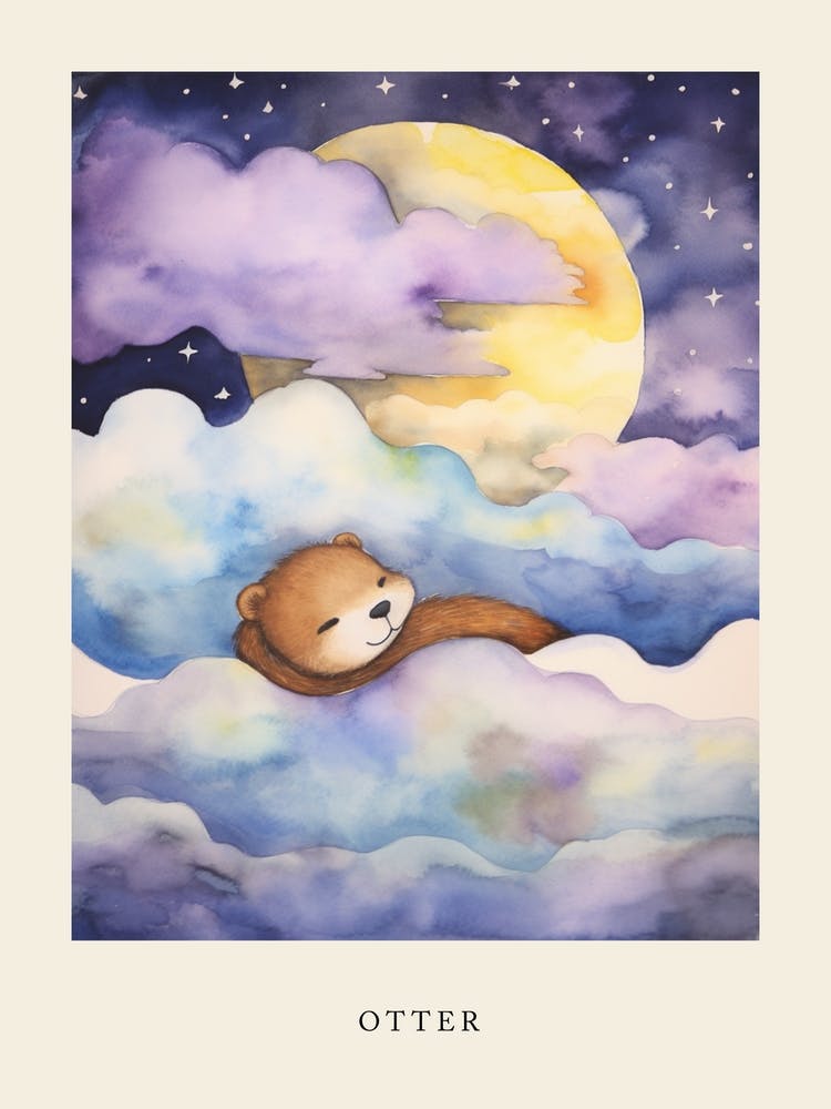 Baby Otter Sleeping In The Clouds Nursery Poster