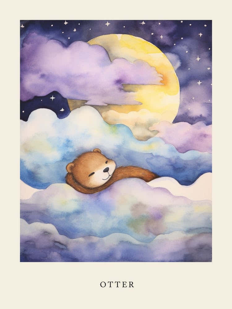 Baby Otter Sleeping In The Clouds Nursery Poster