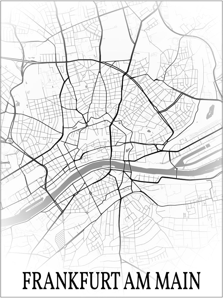 Frankfurt Am Main, Hesse, Germany, City Map, Black And White Fade Design