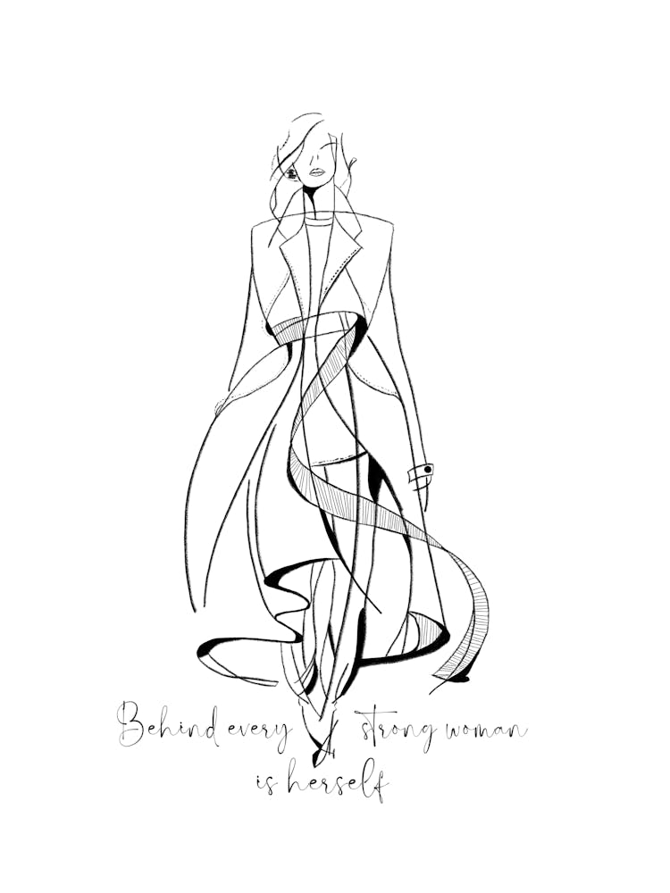 Behind every strong woman is herself II in black&white| Empowerment, Strength, Woman, Art, Inspiration, Fashion, Confidence, Minimalism, Design, Abstract, Modern, Illustration