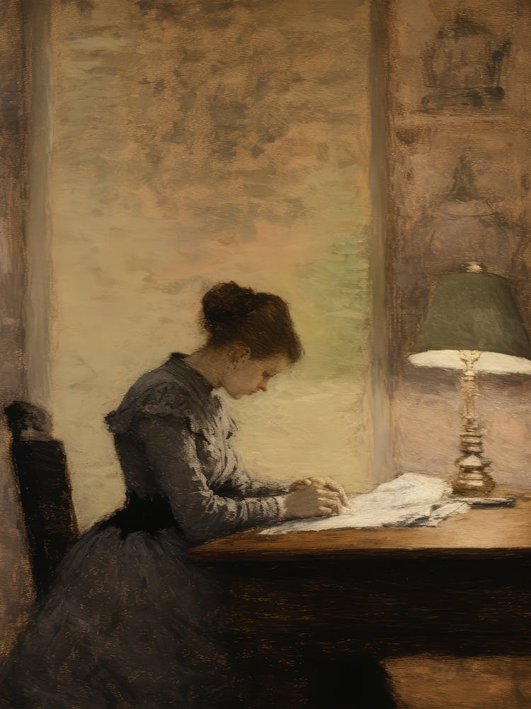 Antique Portrait Woman Reading