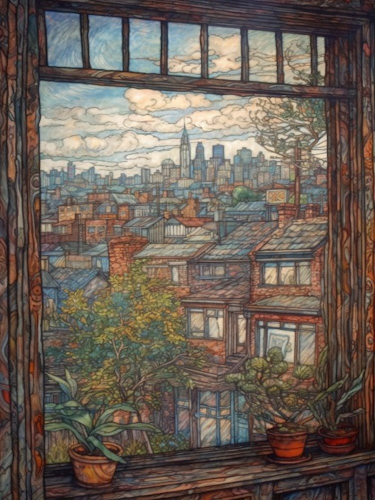Window View Of Toronto Canada In The Style Of William Morris 2