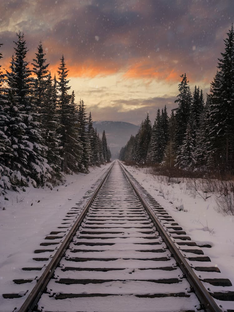 Train Tracks At Sunset