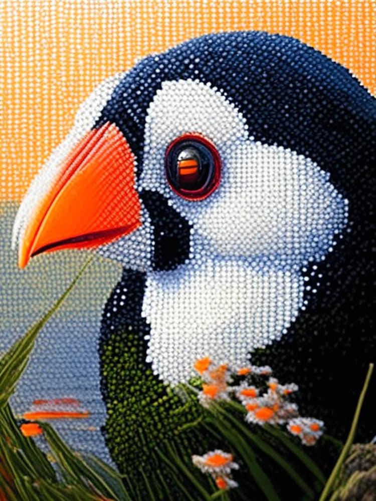 Puffin Pointillism Bird